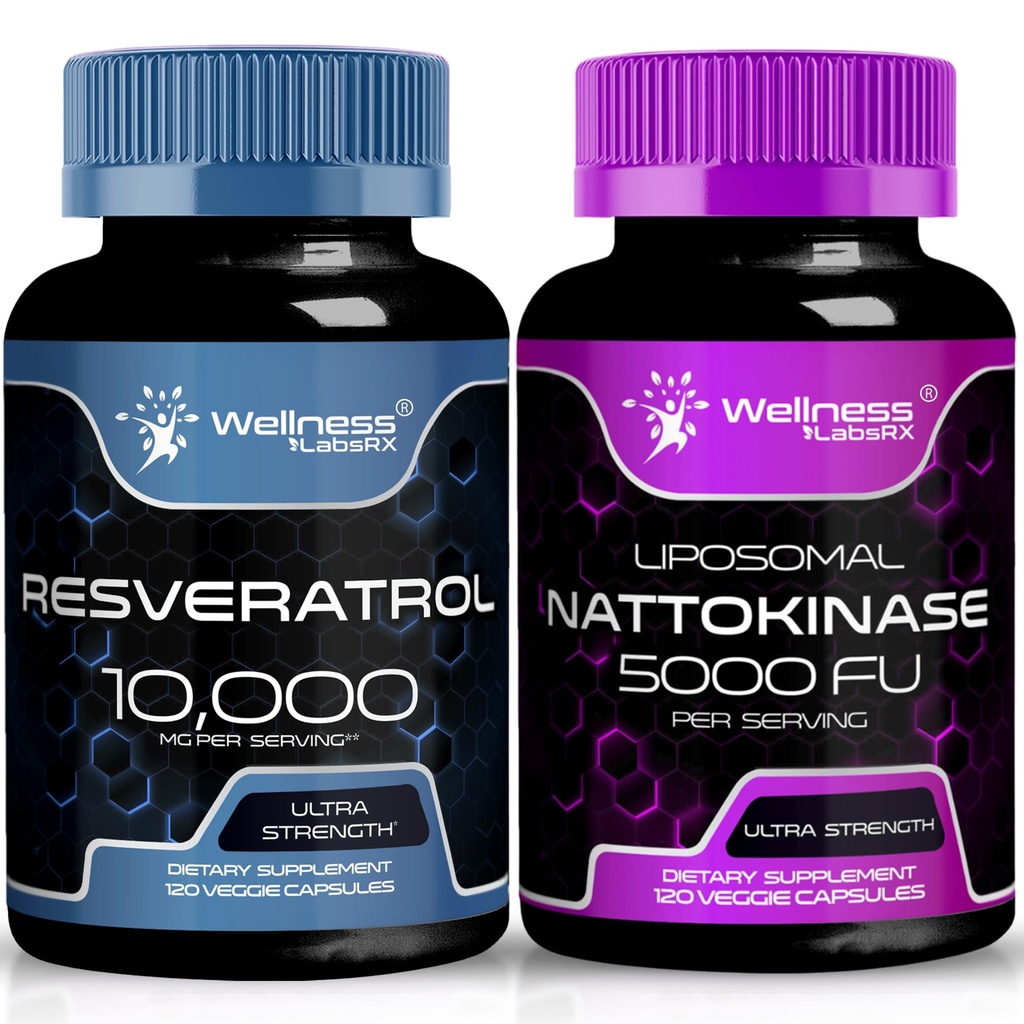 Wellness LABSRX Resveratrol קפסולות 10000 מ"ג - קפסולות תוספי נטוקינסאז - 5000 FU