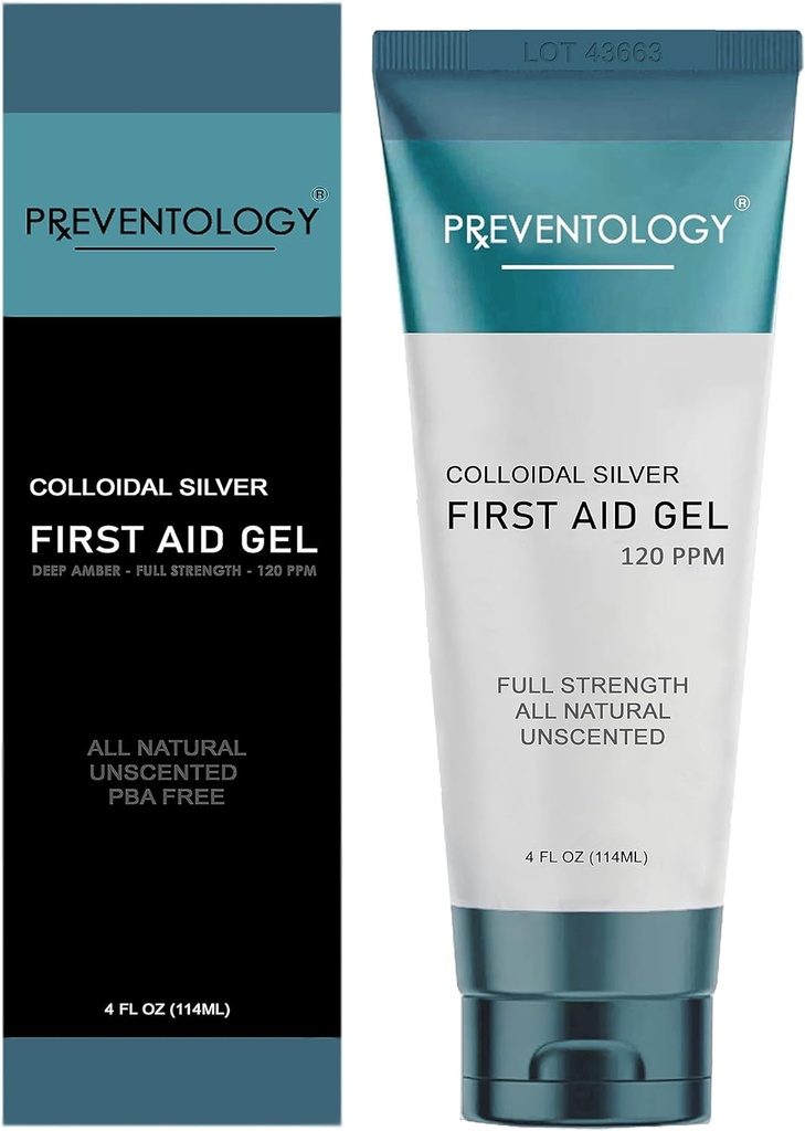 PreVENTOLOGY Colloidal Silver Gel - כוח מלא עמוק עמוק 120 PPM עבור יעילות מקסימלית - השתמש Toply כפי שנדרש - pH Balanced - Unscented - 100% טבעי - (4 oz)