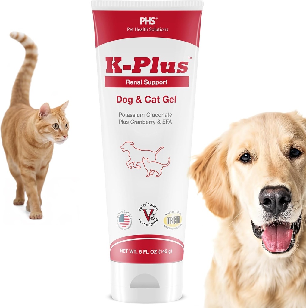 K-Plus Gel for Dogs & Cats – Potassium Citrate & Cranberry Supplement for Kidney, Urinary Tract Health, UTI Relief, Stone Prevention, Electrolyte Balance, Muscle & Heart Function - Made in USA - 5 oz