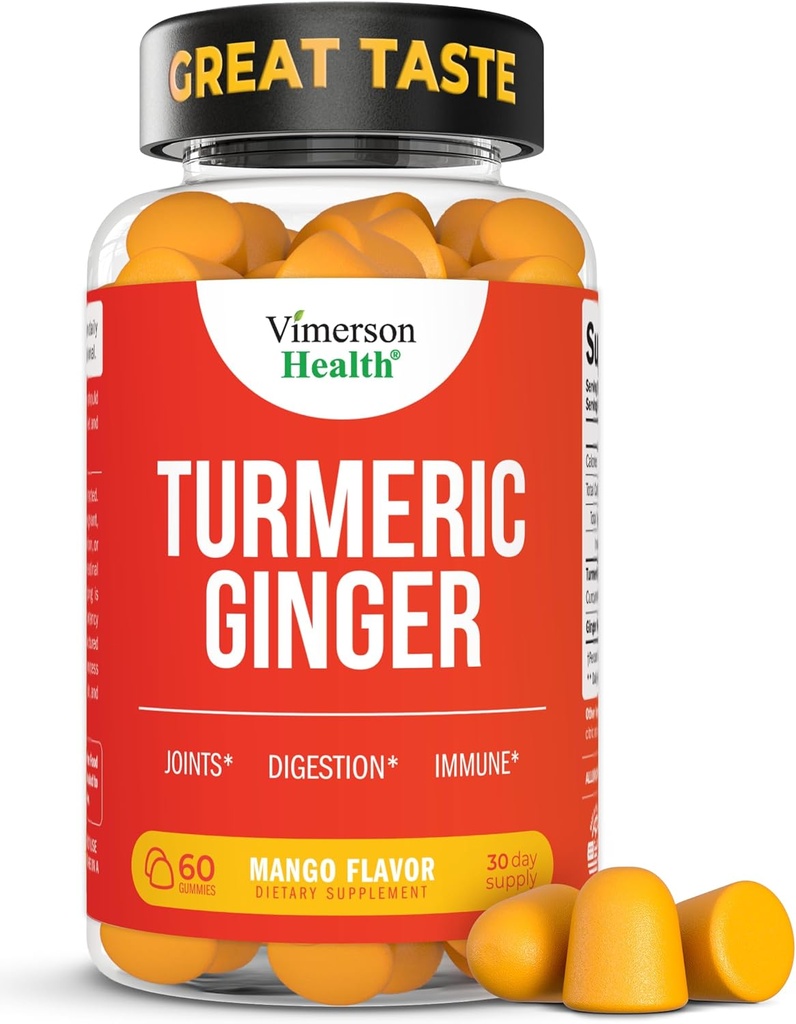 תוסף Turmeric - Curcumin C3 Complex + ג'ינג'ר Root for Gut & Joint Health - Natural Turmeric Curcumin תוסף 95% Curcuminoids. מכיל 260mg Tumeric Extract. 60 מנגו פלפור Turmeric Gummies
