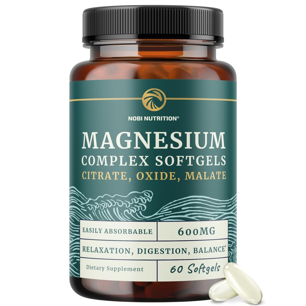 משולש מגנזיום Softgels | Citrate, Malate, & Oxide | Highly Absorbable Magnesium תוסף עבור Digest, Calm, Leg Cramps, & Sleep Support | 300mg Complex | Easy to Swallow Soft Gels