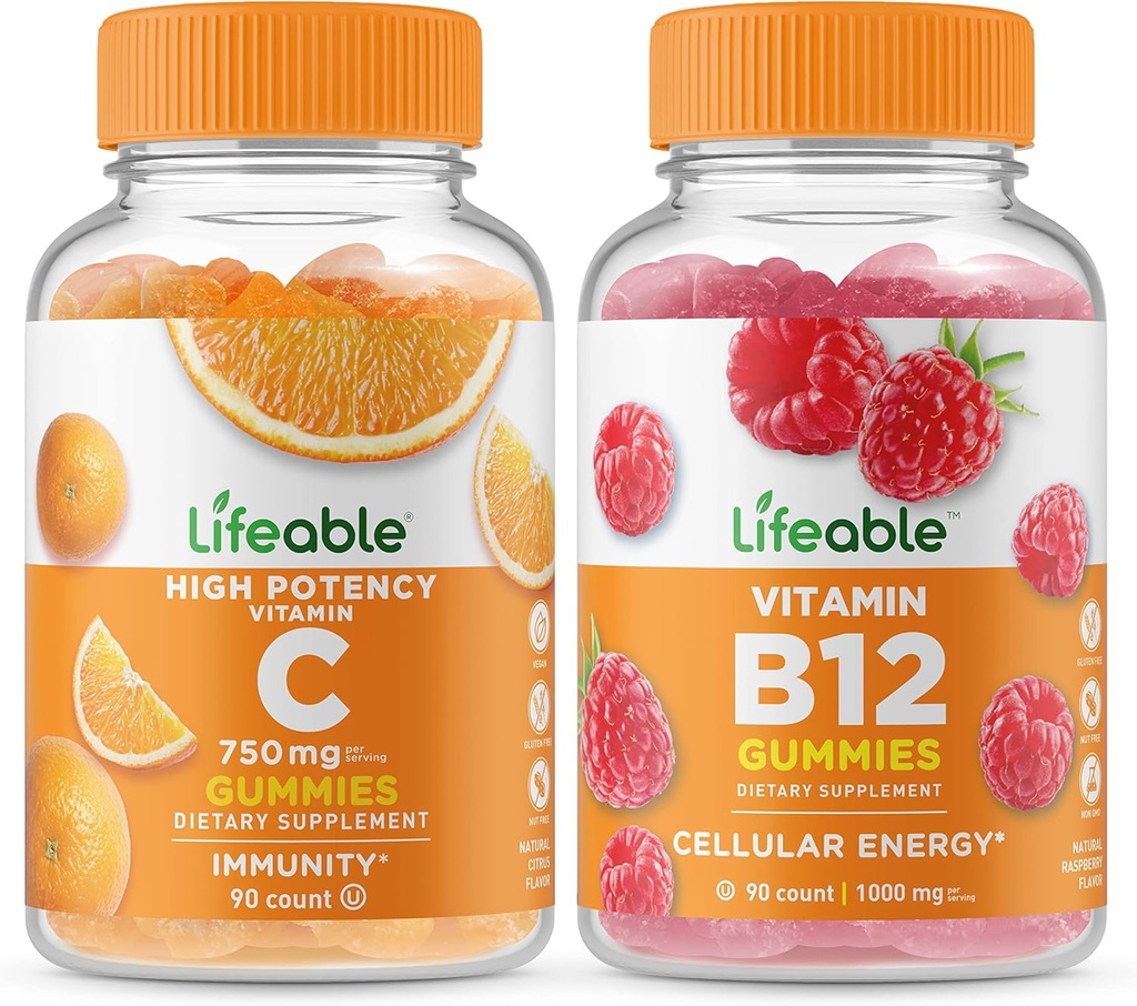ויטמין C750 מ"ג + ויטמין B12, חניכיים בונדלה - גדול Tasting, ויטמין תוסף, Gluten Free, GMO חינם, Chewable Gummymymy