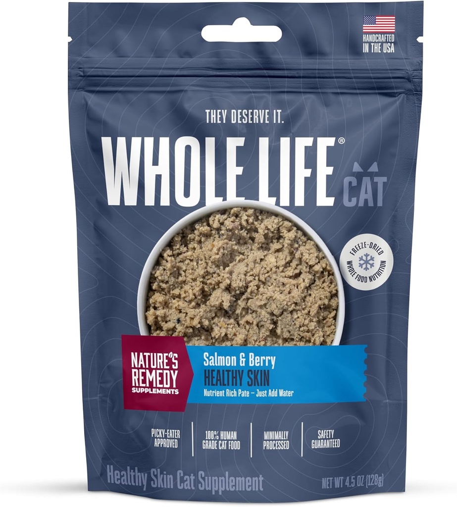 Whole Life Pet Healthy Skin and Coat Cat Supplements for Dry Skin, Allergy & Stomach Relief, Cat Immune & Digestive Support - Probiotics & Omega 3 for Cats, Cat Food Add Ins - 30-Day Supply