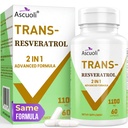 99% Ultra Purity Trans-Resveratrol 1100 מ"ג, 3in-1 Advanced Formula Organic Resveratrol תוסף, Max Antioxidant, Anti-Aging, Skin Health, Cell Fix, Boost NAD+, Immune & Energy, 60 Caps Caps Caps Caps