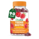 Teens Biotin 10000mcg Gummies | ויטמין B7 | תוסף Biotin טבעוני | Great Tasting biotin Gummies for Hair growth, Skin and Nails | ויטמינים ביוטין לבני נוער | 90 מסטיקנים