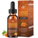 (2 Pack) אורגני Turmeric Curcumin תוספת עם Black Pepper וג'ינג'ר - נוזל פלט Turmeric טיפות (עם Cinnamon, Rosemary) - תמיכה ניידות וגמישות ובריאות העיכול - 1 Fl Oz