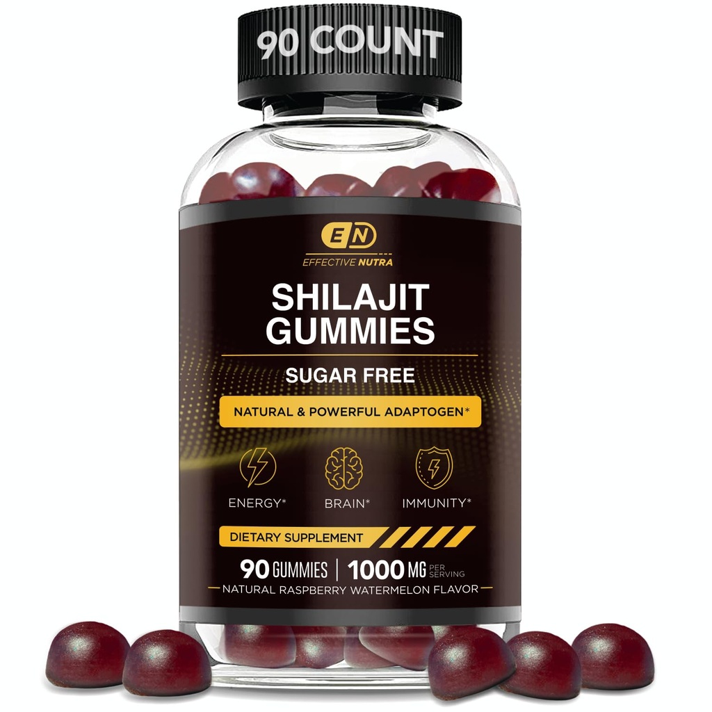 FFECT NUTRA Shilajit Gummies 1000 מ"ג | Pure Shilajit Resin for Energy, Brain & Immunity תוסף | Men & Women | Sugar-Free, Gluten-Free | Natural Bre Flavor, Made in USA (90ct)