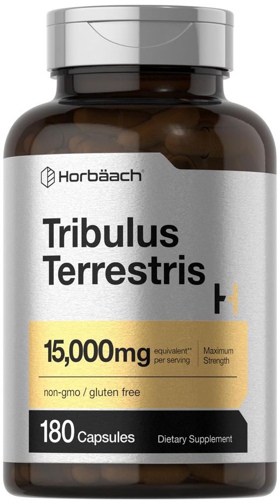 Horbäach Tribulus Terrestris for Men 15000 מ"ג | 180 קפסולות | כוח מקסימלי | Non-GMO, Gluten Free Extract