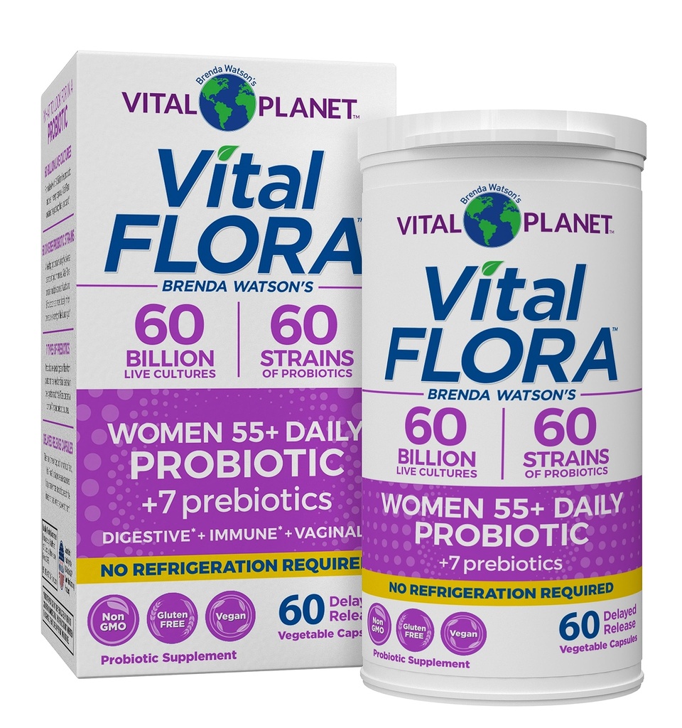 Vital Planet - Vitalora Probiotics for Women Over 55 Daily Shelf Stable Probiotic 60 מיליארד CFU, 60 Diverse סטרינס, 7 אורגני Prebiotics, תמיכה חיסונית בריאות 60 קפסולות
