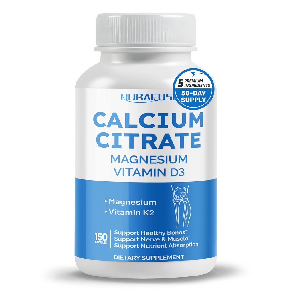 Calcium Citrate Magnesium ויטמין D3 - תמיכה בעצמות בריאות, עצב ושרירים, Absorption - Made and Tested בארה"ב