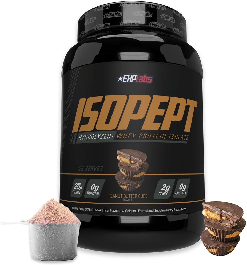 IsoPept hydrolyzed אבקת חלבון Whey על ידי EHPlabs - 100% חלבון Whey חלבון Isolate & Hydrolysate, 27g של חלבון, non-GMO, Gluten Free, Fast Absorbing, Easying, 27 משרתים (Peanut Butter Cups)