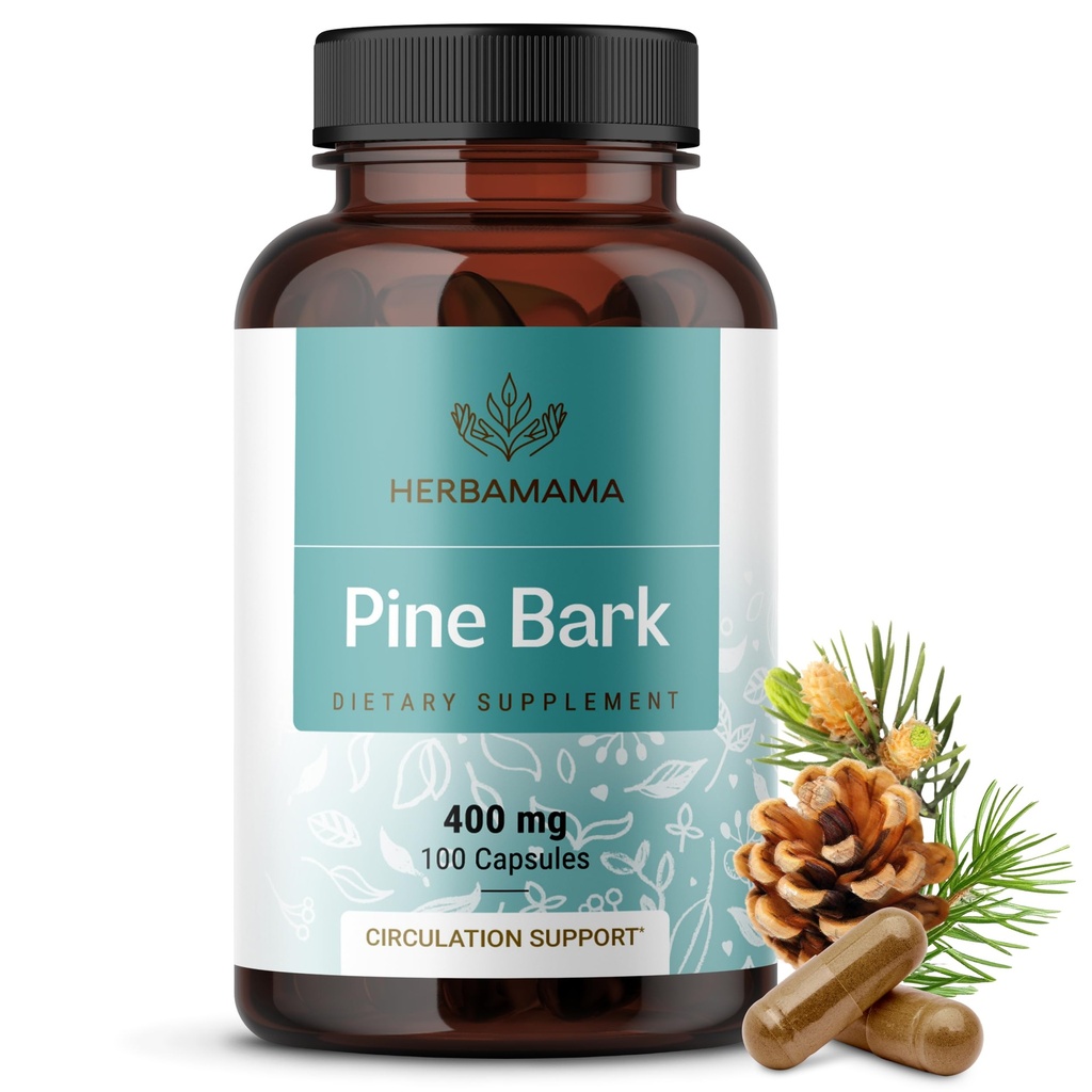 HerBAMAMA Pine Bark לחלץ קפסולות - 400 מ"ג צרפתית שמן פין Bark אבקת עבור תמיכה אנטי חמצון - טבעוני, non-GMO Pinus Pinaster תוסף