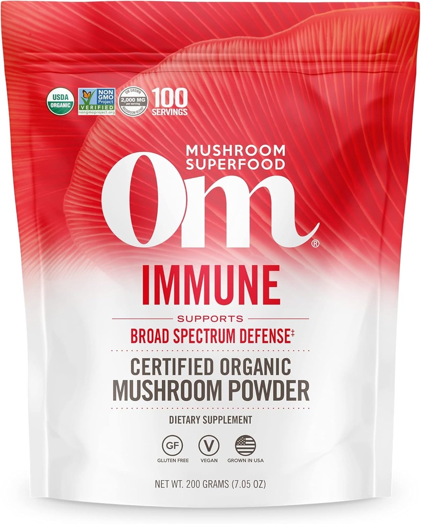 OM MUSHROOM SUPERFOOD Immune Band Mushroom אבקת Superfood תוסף, 7.05 Ounce Pouch, 100 משרתים, Mushroom, Reishi & Turkey Tail; Daily Immune תמיכה תוסף תמיכה