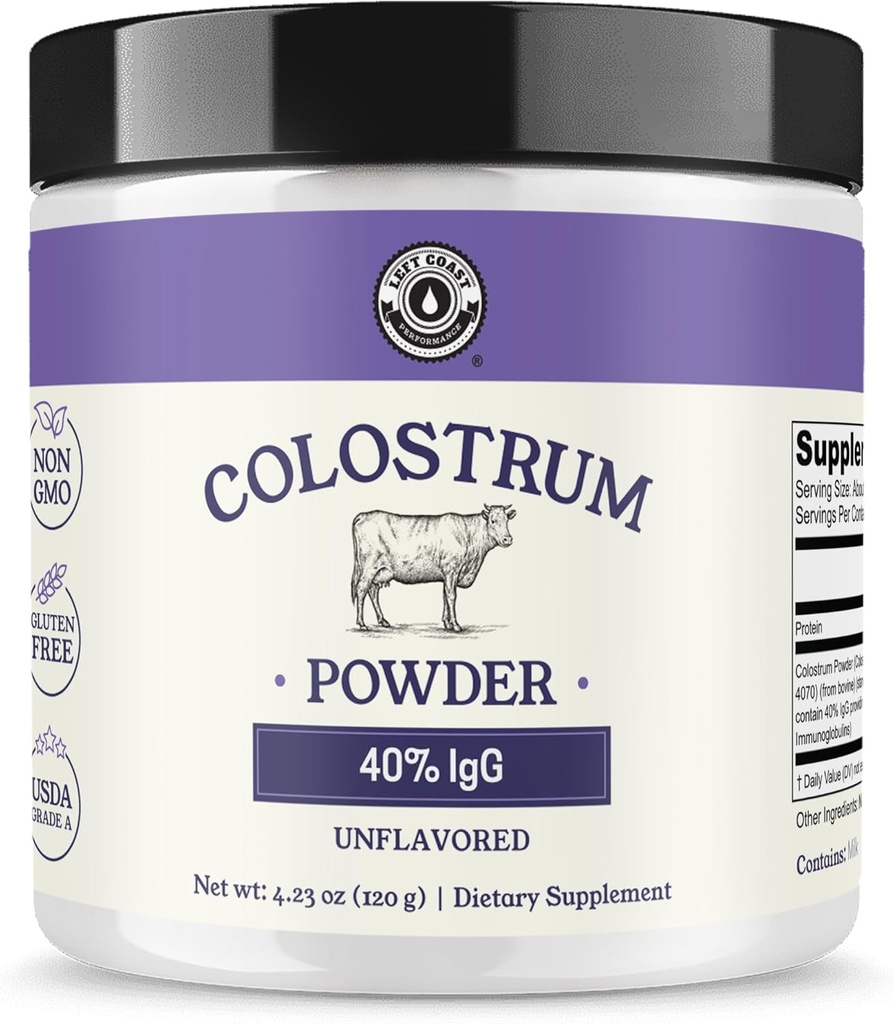 אבקת Colostrum 40% IgG - ארה"ב Sourced Bovine Colostrum תוספת לתמיכה ב- Immune, Gut Health, שריר התאוששות, ו-כלל איכות חיים - לא תוספות, Non-GMO - 60 משרתות
