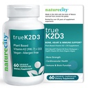 NatureCity TrueK2D3 Plant Based ויטמין K2 MK7 (90 mcg) ו-D3 מ- Algae(2,500 IU) 2 ב 1 ויטמין D3 K2 תוסף עבור Bone, Heart and Immune Health - 60 קפסולות Veggie