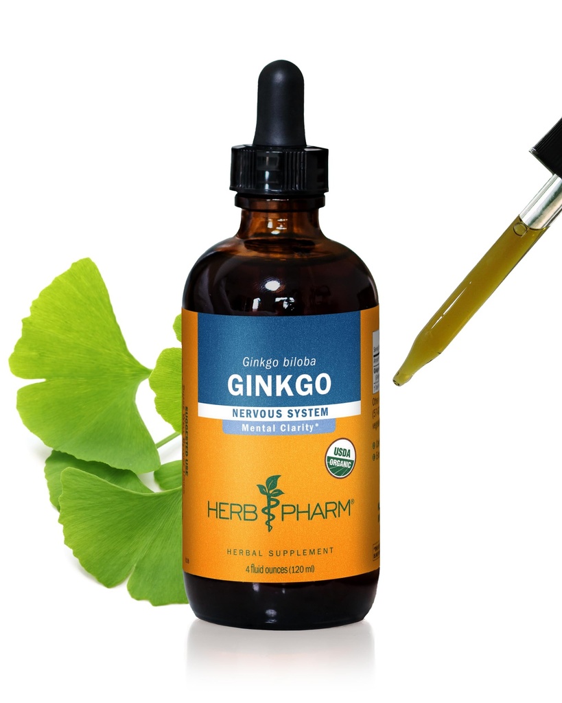 Herb Pharm מוסמך אורגני גינקו נוזל לחלץ זיכרון וריכוז - 4 Ouncece