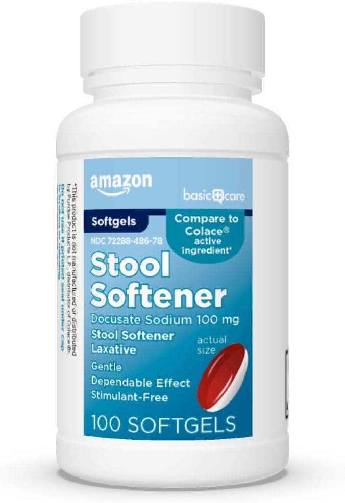 טיפול בסיסי Stoolener Laxative, Docusate Sodium 100 מ"ג, Softgels, For Constipation Relief, 100 Count