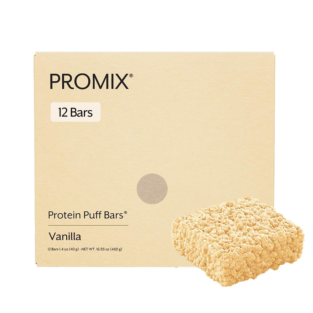 ProMix Nutrition Puff Bars, 12-Pack - מדגסקר וניל - Marshmallow Crispy Treat - Great Tasting & בריאות על הגור - חלבון גבוה וקלורי נמוך - non-GMO & חינם מגלוטן, Soy, & Corn.