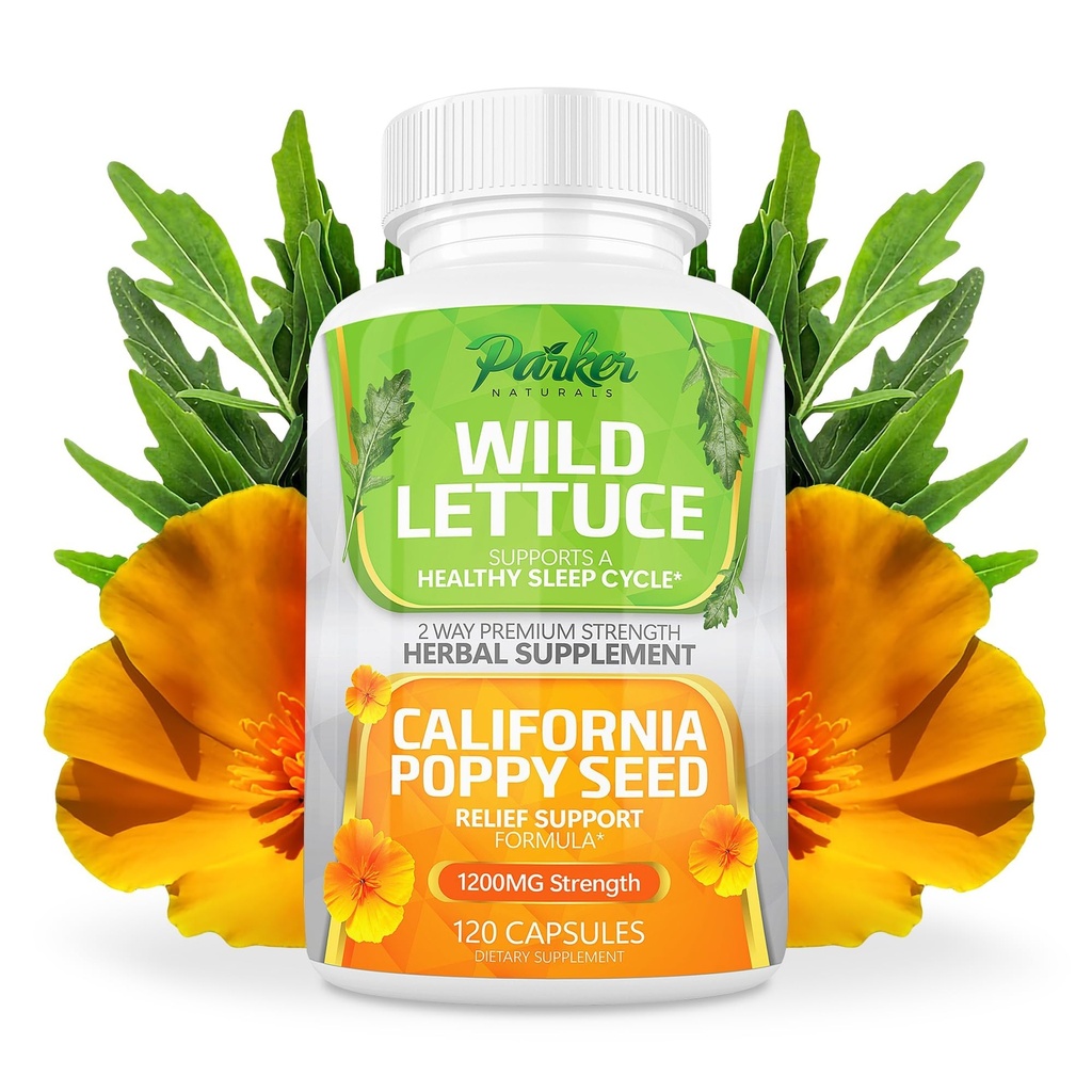 פרקר Naturals Wild Lettuce Extract & California Poppy Seed תוסף, 2 Way Premium Power Herbal תוסף עבור בריאות שינה ותמיכה הקלה, 120 קפסולות