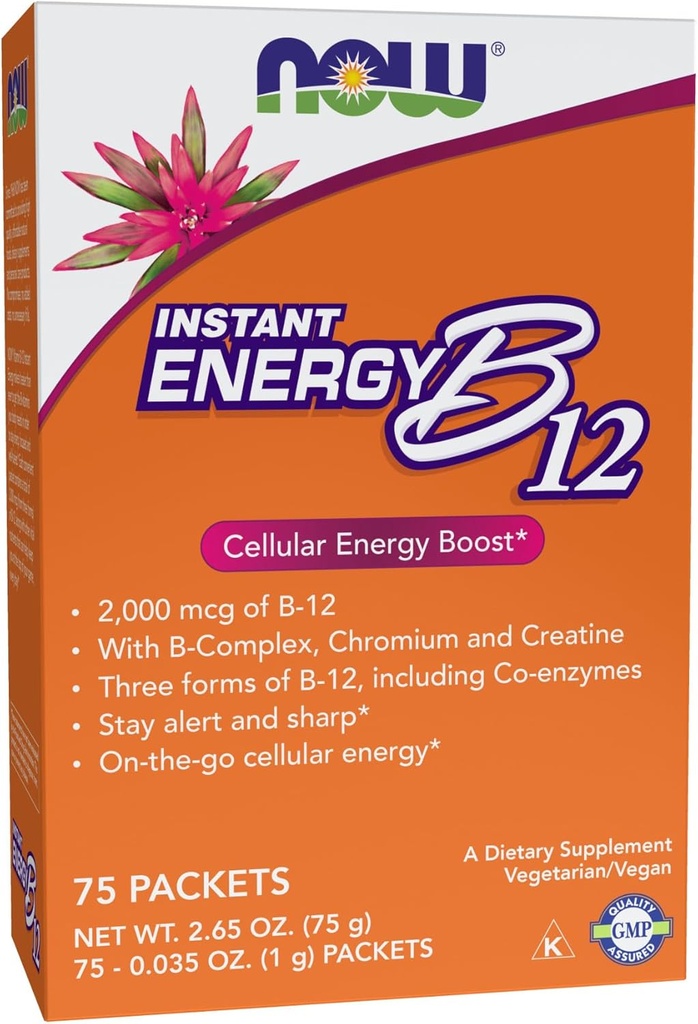 עכשיו תוספי מזון מיידי B-12 (2,000 mcg של B-12 לחבילה), אנרגיה סלולרית Boost*, 75 Packets