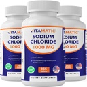 Vitamatic Sodium Chloride 1000 מ"ג - 365 טבליות אלקטרוליטה Replenisher & Hydration Support - Non-GMO, Gluten-Free -3 Bottles