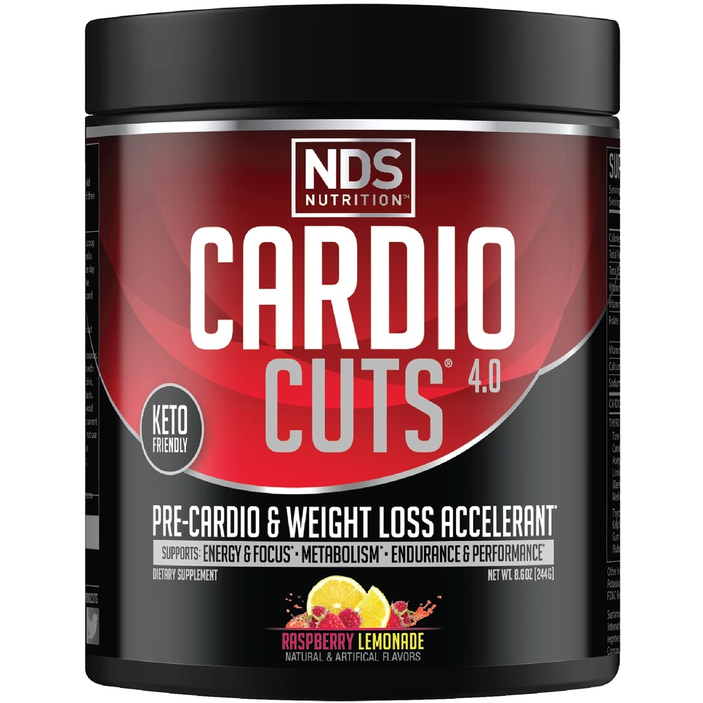 NDS Nutrition 4.0 Pre Workout תוסף - אובדן משקל מתקדם ופורמולה Pre Cardio עם L-Carnitine, CLA, MCTs, L-Glutamine, שמן ספפיר - Razz Lemonade (40 משרתים)