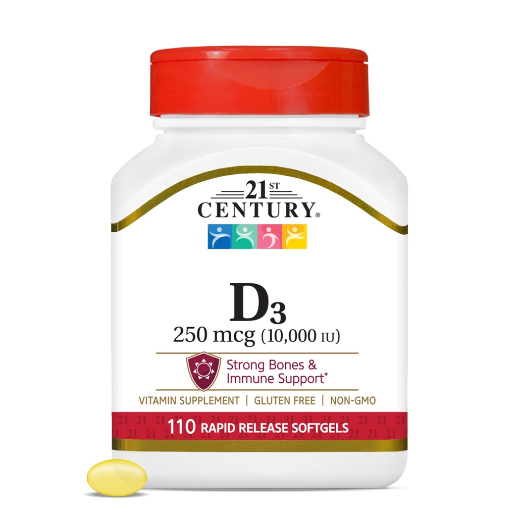 ויטמין D3 250 mcg (10,000 IU) שחרור מהיר Softgels, 110 הרוזן
