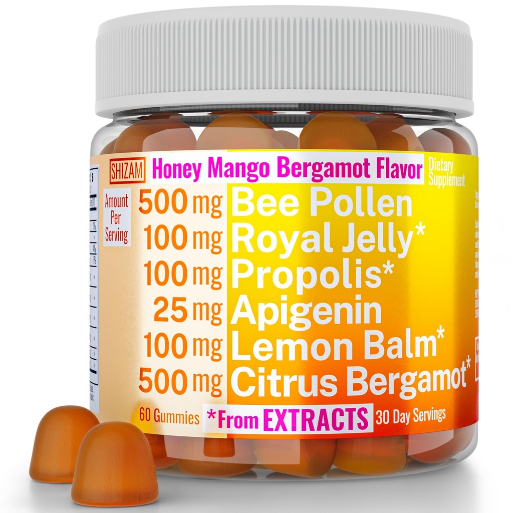 Bee Pollen Apigenin Citrus Bergamot Gummies w אורגני Propolis רויאל Jelly Honey לימון Balm לחלץ, תוספת עבור גברים ילדים, Tincture Drops אבקת קפסולת Herb תוספי אלט, פולן פולן פולן פולן פולן פולן פולן פולן