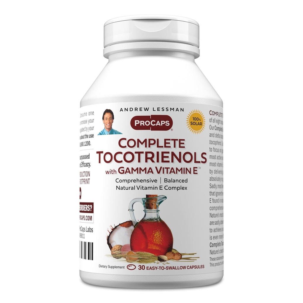 AndREW LESSMAN השלם Tocotrienols עם Gamma ויטמין E 30 Softgels - שמונה טפסים של ויטמין E (Alpha, Beta, Gamma, Delta Tocopherols ו Tocotrienols). עוצמה נגד חמצון אין תוספת