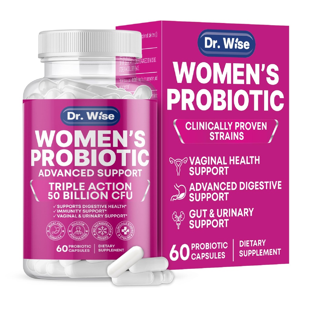 Women's Probiotic 50 מיליארד CFU - תומך ב- Digestion, Bloating Relief, Vaginal Odor & pH Balance - Urinary Tract & Gut Health - Clinically Research Strains - Non-GMO, 60 קפסולות