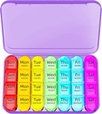 Odaro Weekly Pill מארגנת 4 פעמים ביום, Daily Pill Box 7 Day, Big Travel Pill Case עם 28 השוואתיות ל-Hold Medicine, ויטמין ותוסף - Purple Case