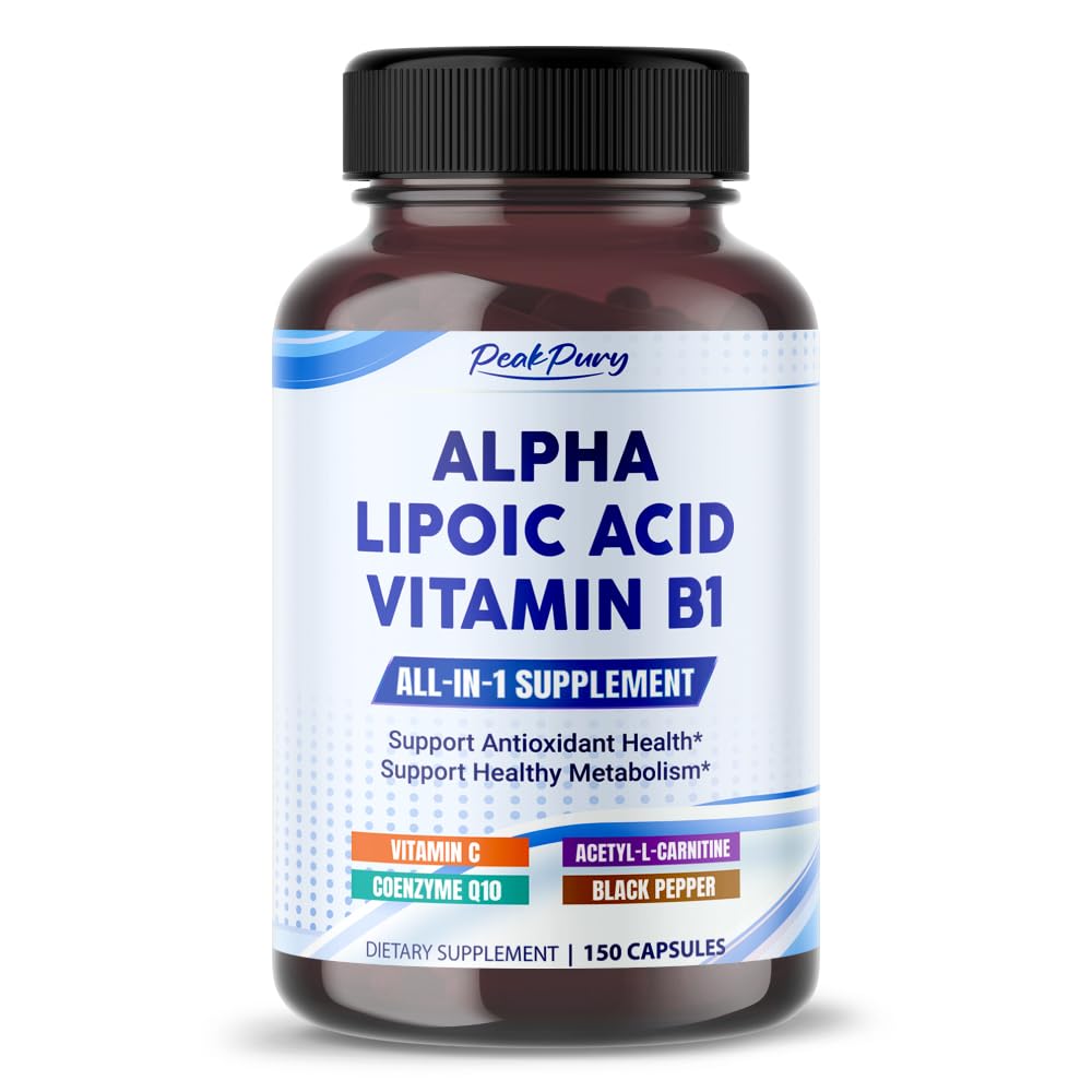 Alpha Lipoic Acid עם ויטמין B1 - תומך ב- Antioxidant Health & Healthy Metabolism - כולל ויטמין C, Acetyl-L-Carnitine, CoQ10 - מיוצר בארה"ב - 150 קפסולות
