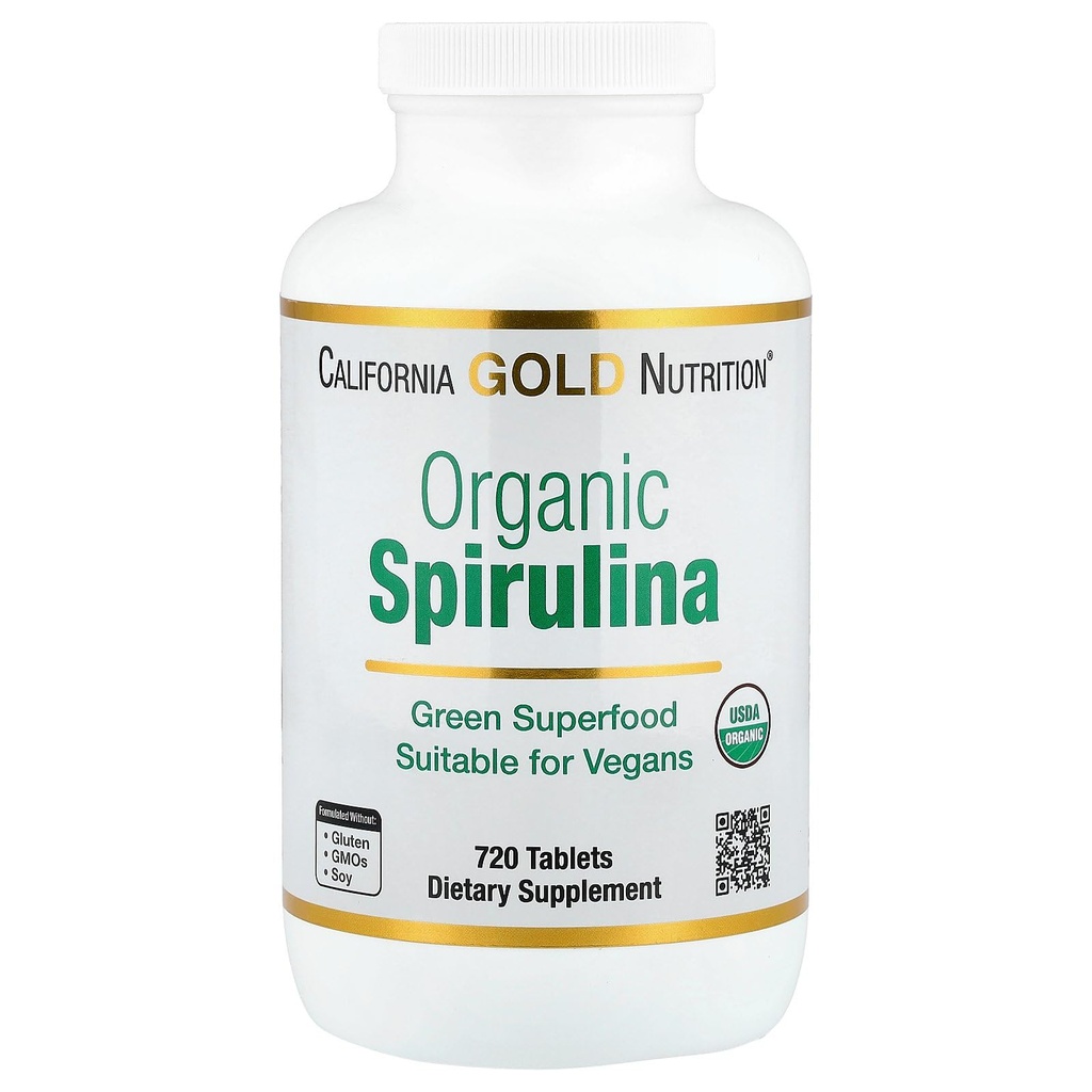 California Gold Nutrition Certified Organic Spirulina, USP מאומת, USDA אורגני, non-GMO, 500 מ"ג, 720 טבליות צמחוניות