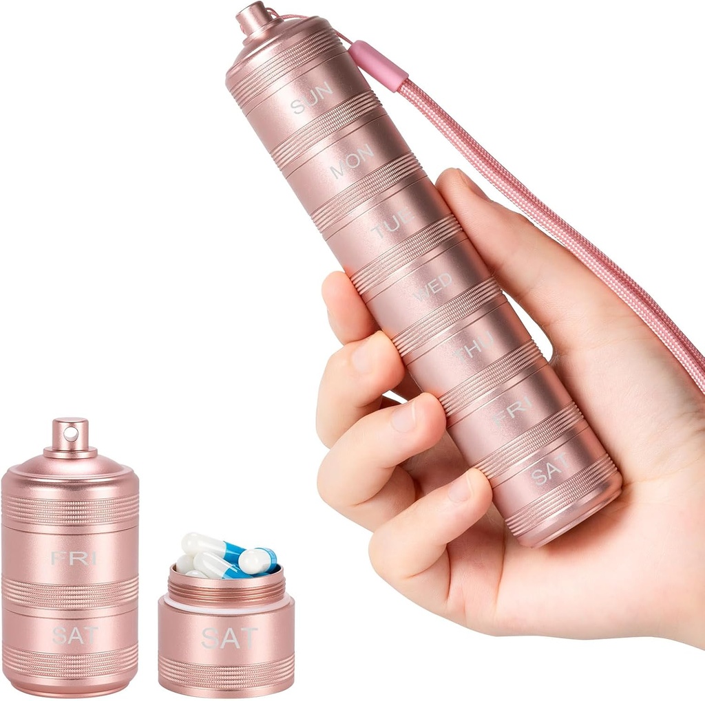 Portable Metal Pill Medicine Productionser - Fatified Pill Case Compact Travel Pill Box Weekly אלומיניום Alloyer, 7 Day Daily Pill Organer Holder for Small Pills, Pink S