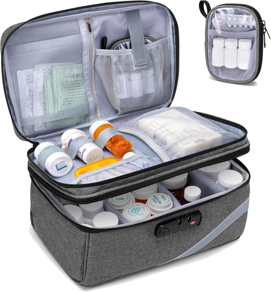 Trunab רפואה אחסון באג עם שילוב Lock, Lockable Pill Bottle ארגן, תרופות נסיעות נושאות מקרה עבור תיבת תרופות, מרשם, ויטמינים, Supplements או חומרים רפואיים