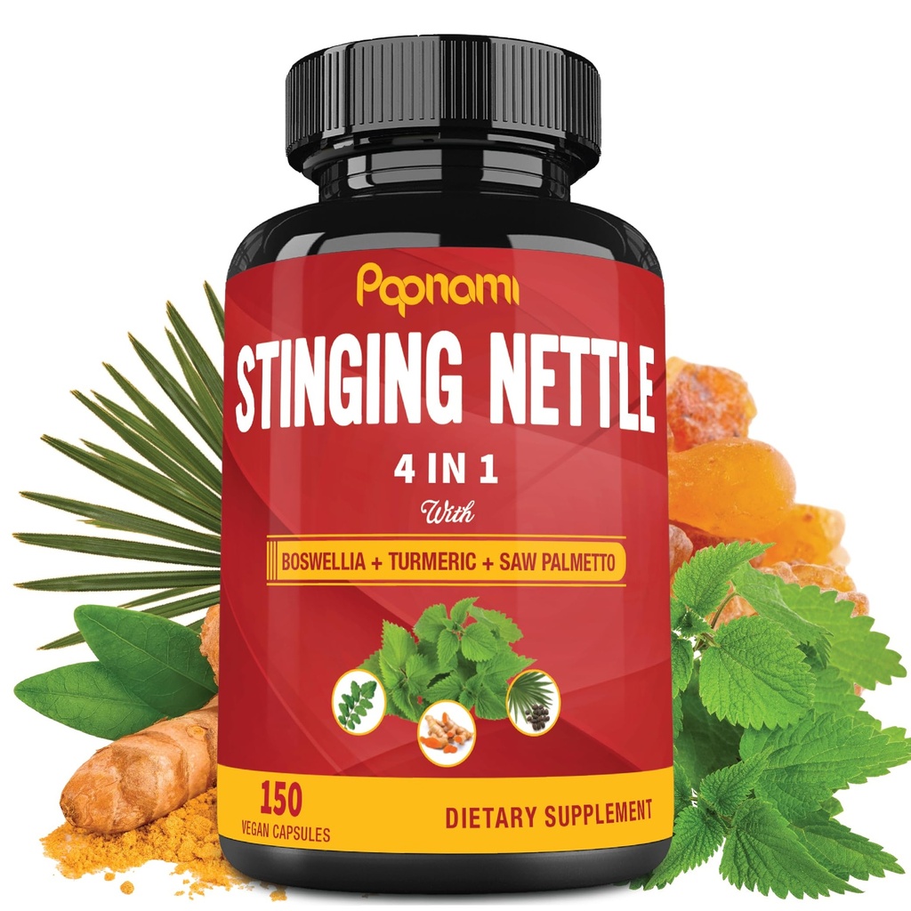 קפסולות של Nettle - 4in1 בשילוב עם Boswellia, Turmeric & Saw Palmetto - 150 הרוזןים במשך 5 חודשים - תמיכה משותפת, ניהול גוף, עור, שיער ואינטימיות