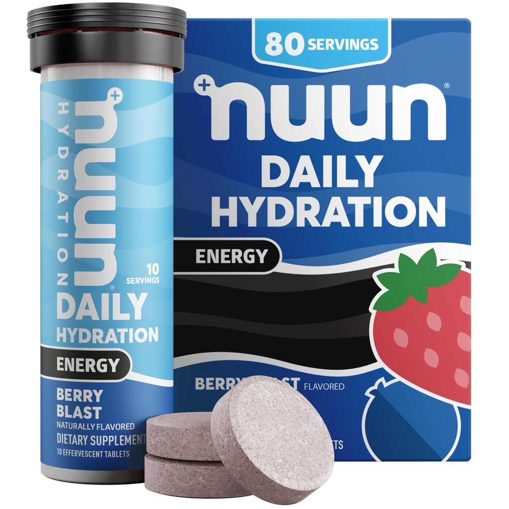 Nuun Energy Electrolyte Tablet עם גינזנג, קפאין מפלט תה ירוק, ויטמין B12, B6, B5, Magnesium & 4 אלקטרוליטים אחרים, Gluten Free & Vegan, ברי Blast, 8 Pack (80 המשרתים Total)