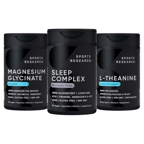 מחקר ספורט כפול כוח L-theanine תוסף Softgels עבור Focus & להירגע, Magnesium Glycinate עבור שינה מנוחה ו Enzymatic תהליכים + Sleep Complex Melatonin חינם טבעוני קפסולות