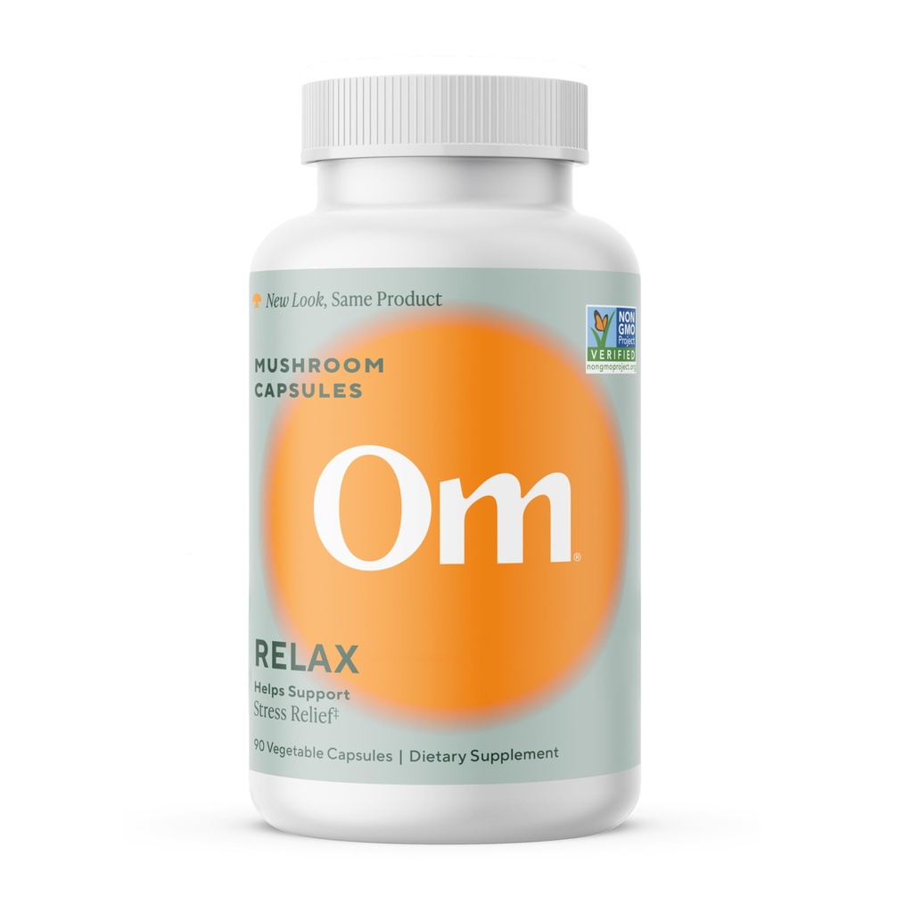 OM MUSHROOM SUPERFOOD להירגע מקושטים, 90 Count, 30 ימים, Reishi Mushrooms, Ashwagandha, GABA, L-theanine, Magnesium, Adaptogens for Stress Support (Formerly Gently Zen, Packaging May Vary)