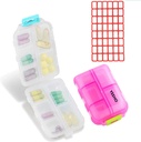 גלולת גלולה (2 Pack) - Portable Small Supplements Tablet Container Box with 10 השוואתיות - אמזון קפסולת מארגנת Dispenser Holder Storage for Travel Trip Pocket Purse (Pink+White)