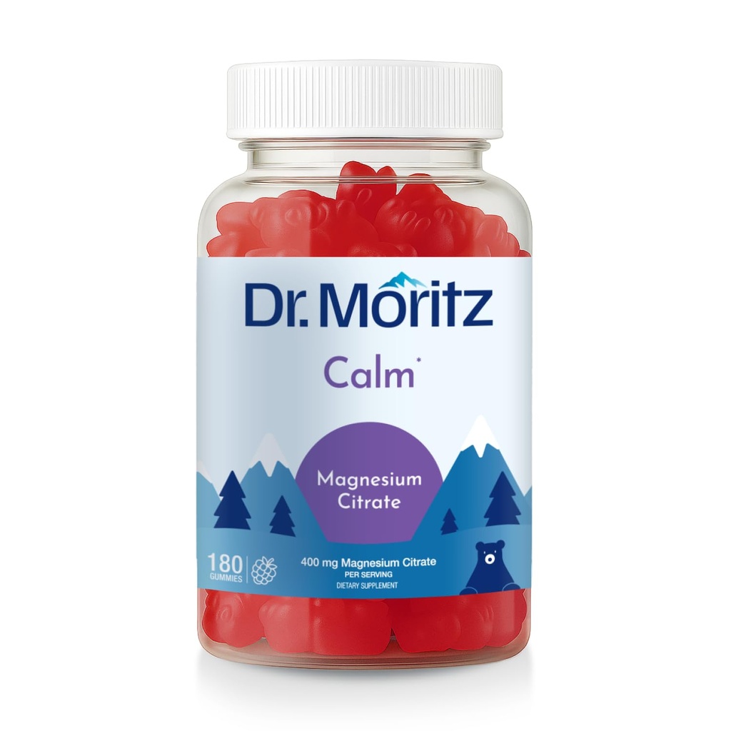 ד"ר Moritz Magnesium Gummies for Adults - Low-Sugar 400 מ"ג - תומך שינה שקטה - Easy to Chew Adult and Kids Magnesium Citrate Gummies (180 Count) - Raspberry Flavored Sleep