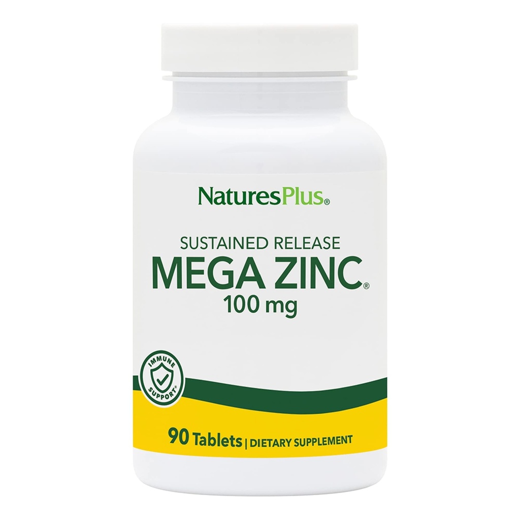 NaturesPlus Mega Zinc 100 מ"ג Sustained שוחרר - 90 טבליות - Vegetarian, Gluten חינם - 90 משרתים
