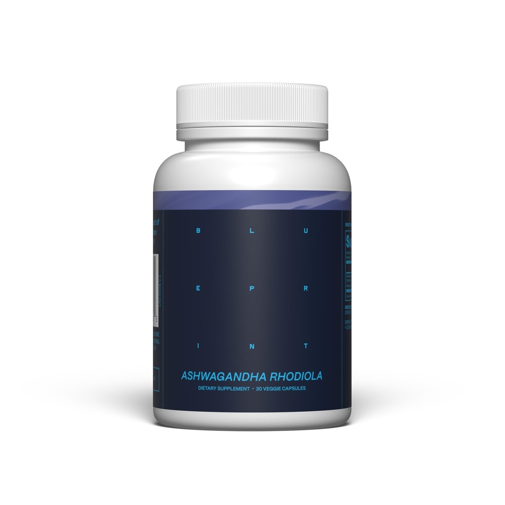 Blueprint בריאן ג'ונסון אשוגנדה & Rhodiola תוסף - 120 מ"ג Ashwagandha + Rhodiola Root - יומי הסתגלות קפסולות לתמיכה בלחץ, Mood Balance, Energy & Focus - 30 קפסולות טבעוניות