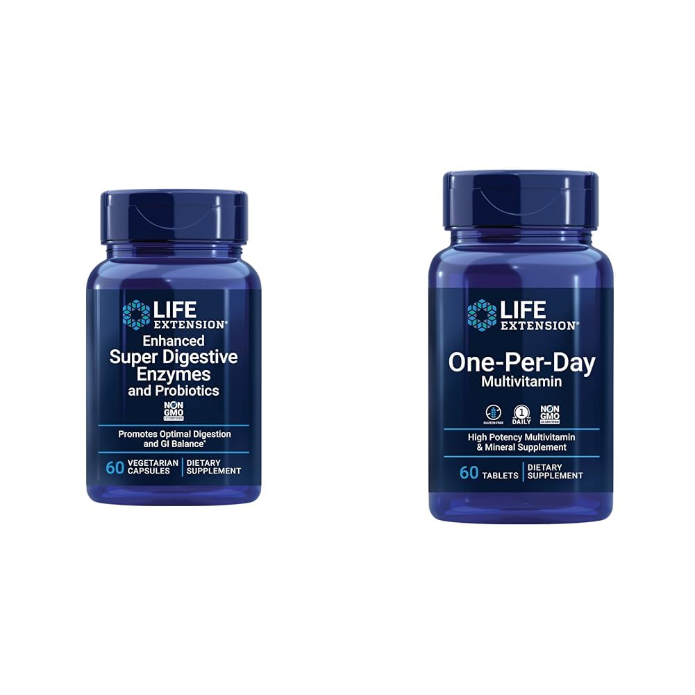 החיים הרחיבו את Super Digestive Enzymes & Probiotics 60 קפסולות צמחוניות ו- One-Per-Day Multivitamin 60 טבליות