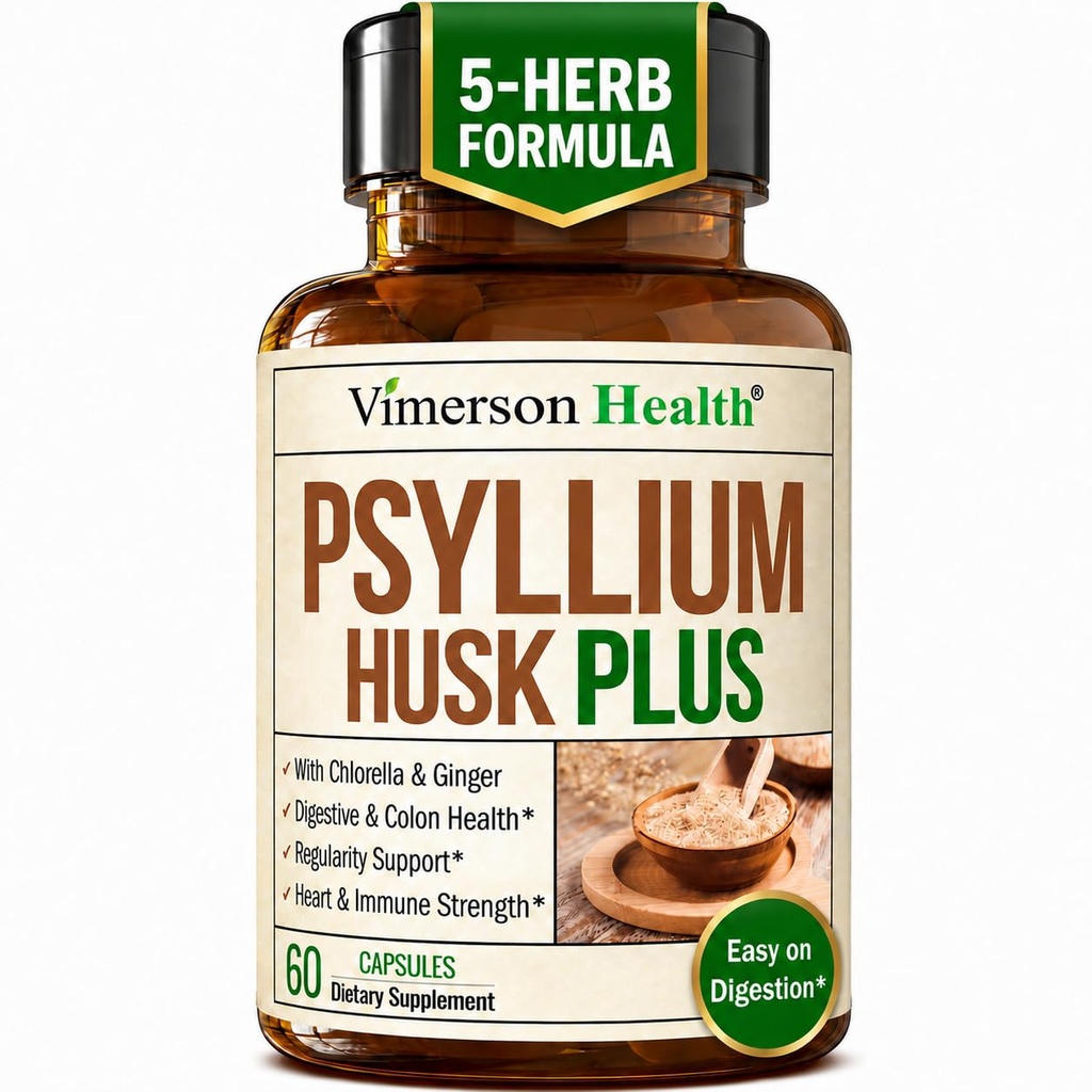 תוסף סיבים עם 1080mg Psyllium Husk אבקת, Slippery Elm עבור נשים וגברים, ג'ינג'ר Root - גלולות סיבים גבוהים עבור סדירות, עיכול ו Gut בריאות - Gentle על Stomach 60 Psyllium Husk כמוסות