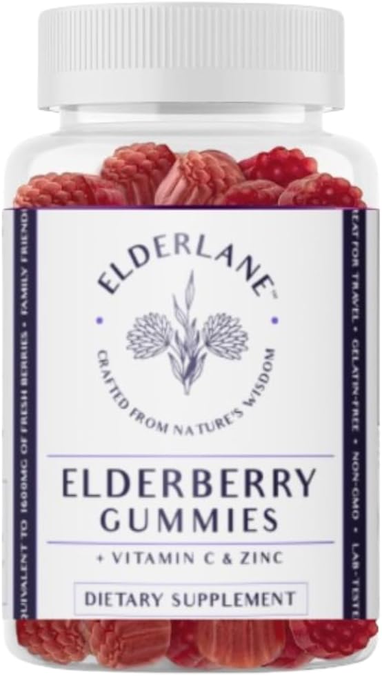 Elderlane Elderberry חניכיים למבוגרים ולילדים - תמיכה כספית - Non-GMO, טבעוני, Gluten-Free, Gelatin-Free - 60ct, 100 מ"ג