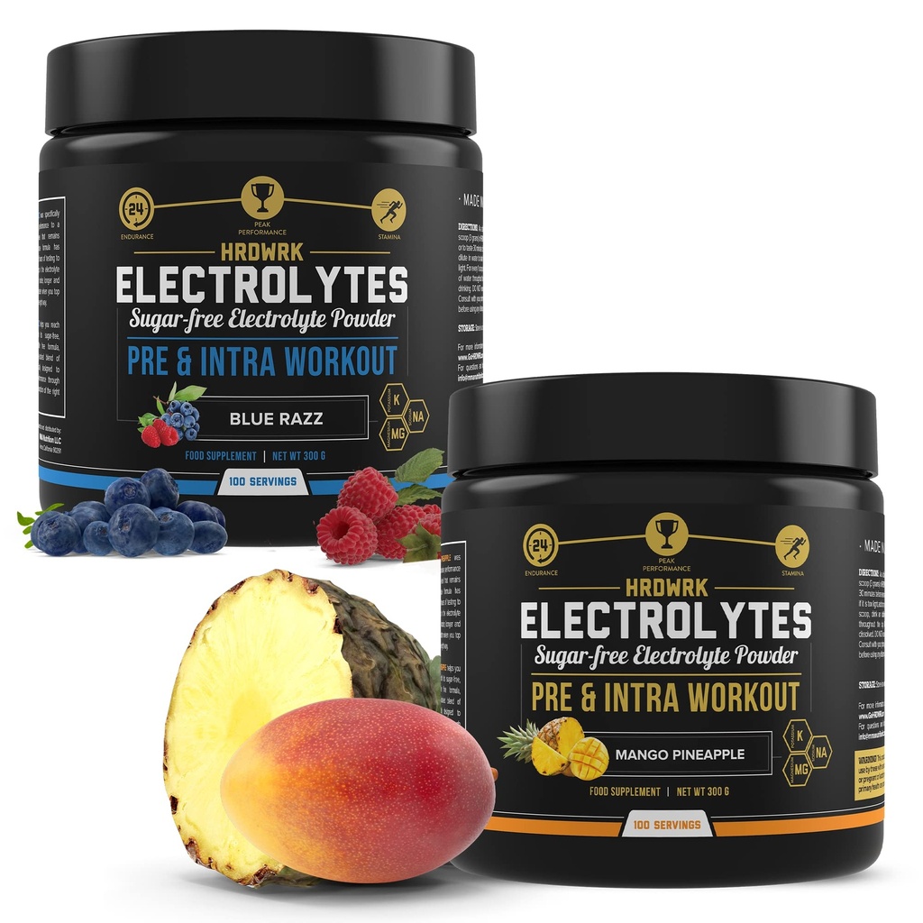 אבקת אלקטרוליטים HRDWRK עם Magnesium, Potassium - סוכר חינם אלקטרוליטים Boost Endurance ולהפחית שומן עם תוסף אלקטרוליטים זה - הידרציה מקסימלית - Keto Friendly