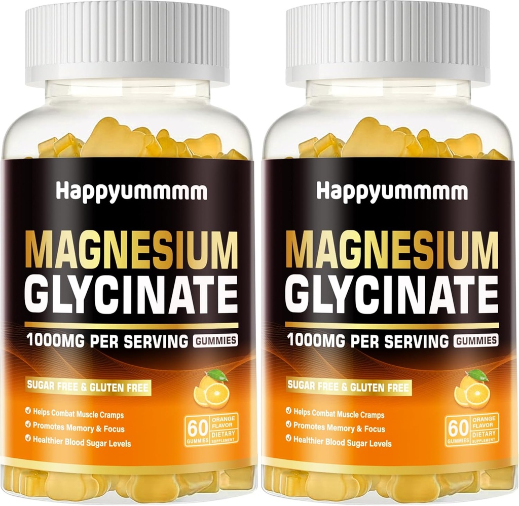 Magnesium Glycinate Gummies 1000 מ"ג - סוכר חינם Magnesium Potassium תוספת עם ויטמין D, B6, CoQ10 עבור Calm Mood & Sleep Support - 120 חניכיים כתום.