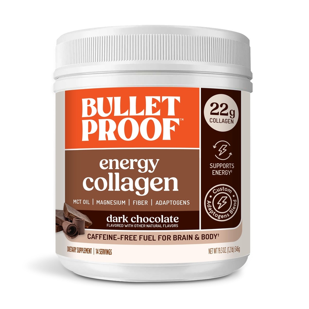 חלבון שוקולד כהה אנרגיה קולג'ן, 19.3 Ounces, Caffeine-Free דלק עם ויטמינים ואנטיoxidants, בלנדר עם ג'ינסנג, מגנזיום, Cordyceps Mushroom
