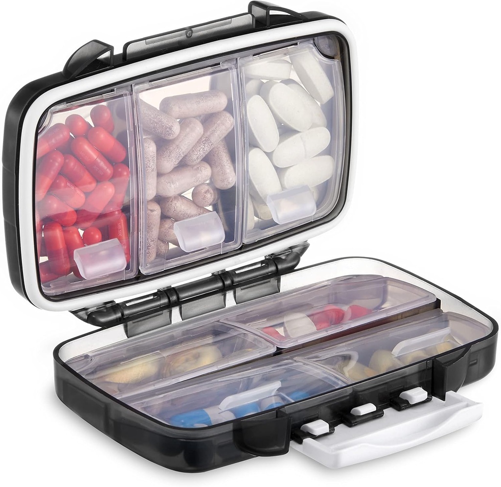 Fullicon Portable Pill Productionser Weekly, Small Travel Pill Case עם 7 השוואתיות, Moistureהוכחה ו- Airtight Pill Box, Travel Pill Holder for Vietnams/Fish Oils/Supplements
